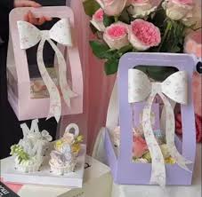 Hộp cupcake 4 ô quai xách nơ - Tím
