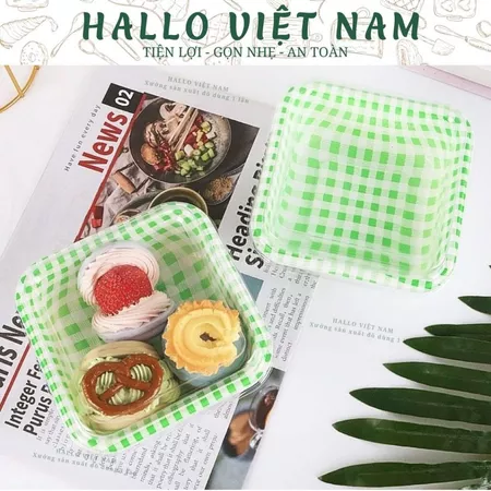Hộp nhựa vuông caro Size nhỏ 11.8*6.5cm - XANH - Set 10c