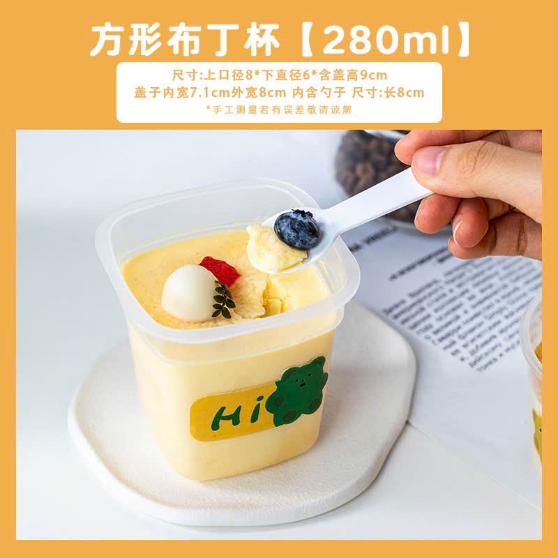 Hộp pudding vuông 280ml kèm thìa - 1c