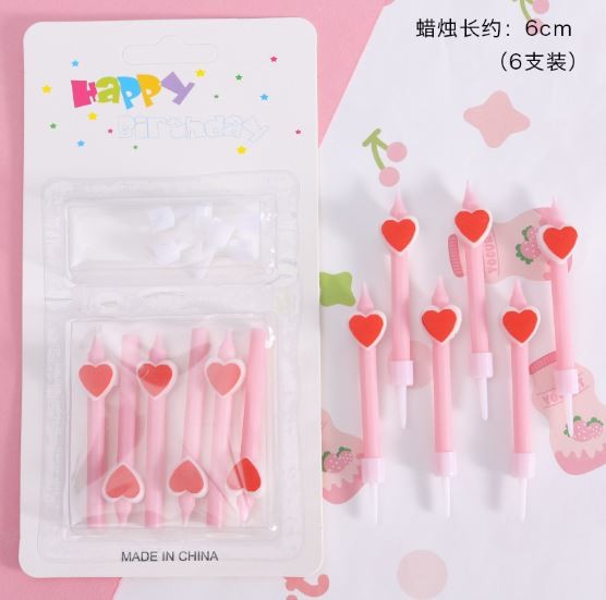 Nến ngắn 6cm set 6c - tim đỏ hồng