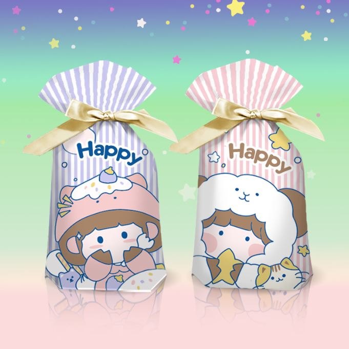 Set 10 túi đựng quà có dây nơ - happy 1 mix