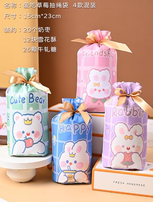 Set 10 túi đựng quà có dây nơ - thỏ dâu