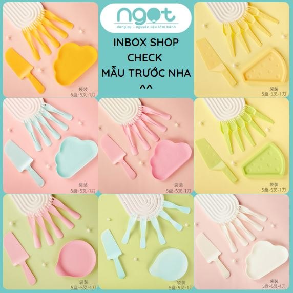 Set dao dĩa ăn bánh đẹp (5 dĩa + 5 đĩa + dao)