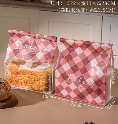 Túi BMHC/Cookie gập miệng Bakery caro đỏ - 22*11*28 cm - set 10c