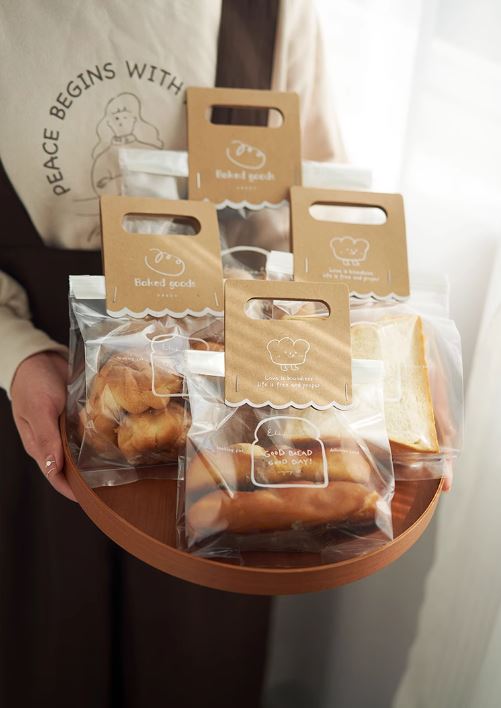 Túi BMHC/Cookie trong gập miệng kèm tag da bò - 1 cái - 15*22*9 cm
