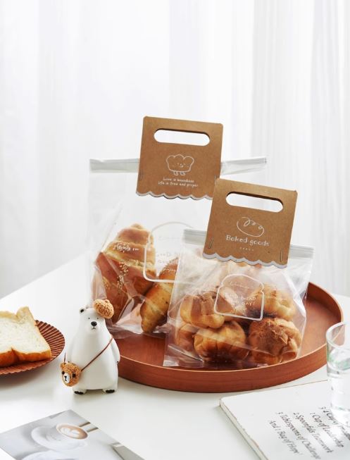 Túi BMHC/Cookie trong gập miệng kèm tag da bò - 1 cái - 21*28*9 cm