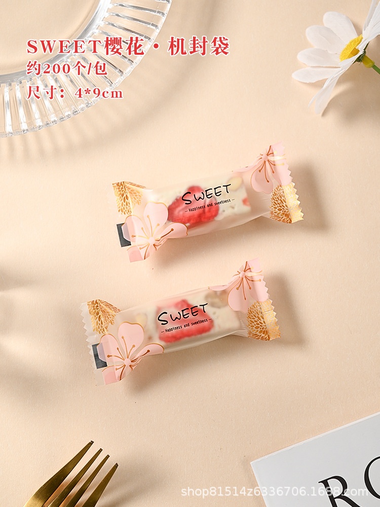 Túi đựng kẹo nougat hàn miệng 4*9.5 set 197-200c - Sweet Sakura