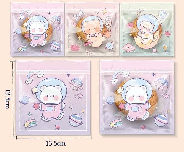 Túi zipper 13.5*13.5cm - 1 cái - gấu vũ trụ mix