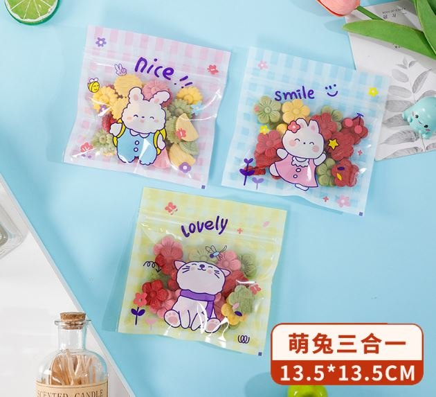 Túi zipper 13.5*13.5cm - 1 cái - thỏ cute