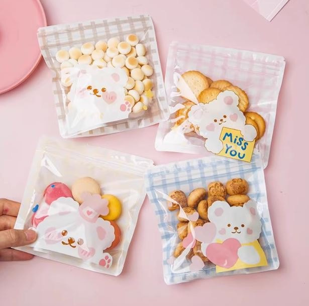 Túi zipper 13.5*13.5cm - Set 10c - gấu miss you