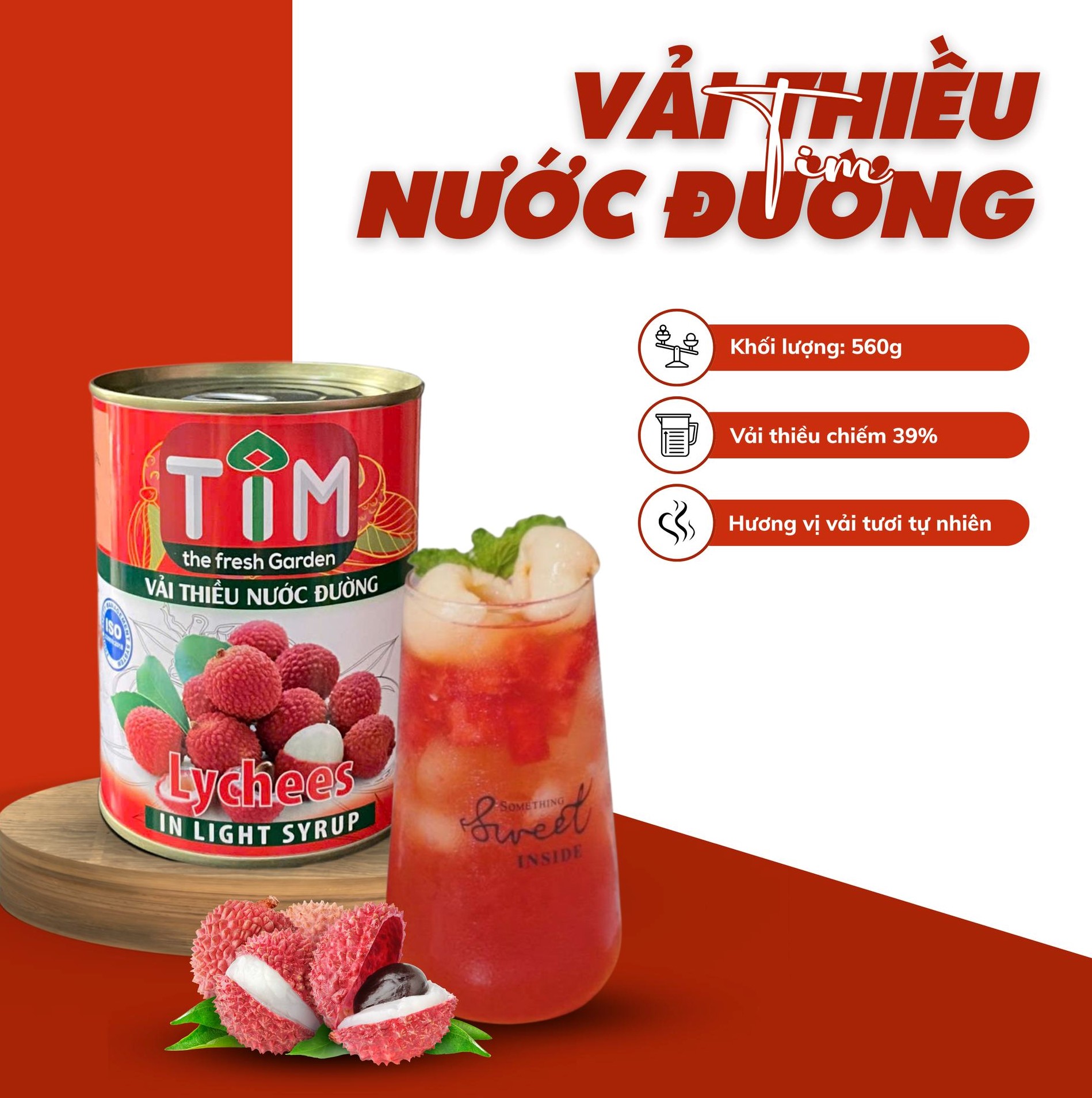 Vải thiều ngâm TIM lon 560g