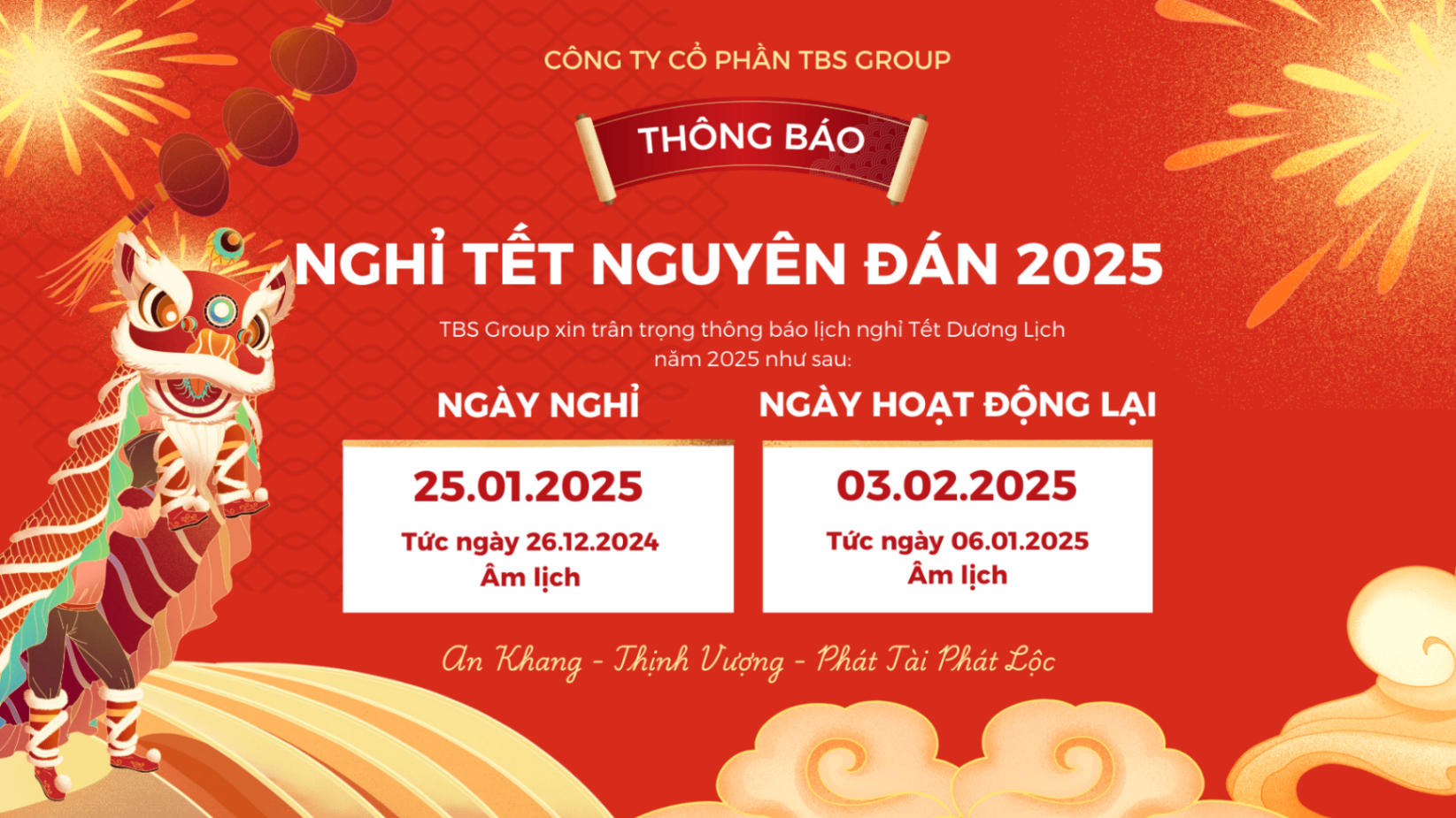 Lịch Nghỉ Tết Nguyên Đán 2025 TBS Grouph