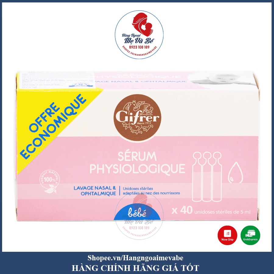 Nước muối sinh lý Pháp Gifrer Fysoline màu hồng (40 tép x 5ml)