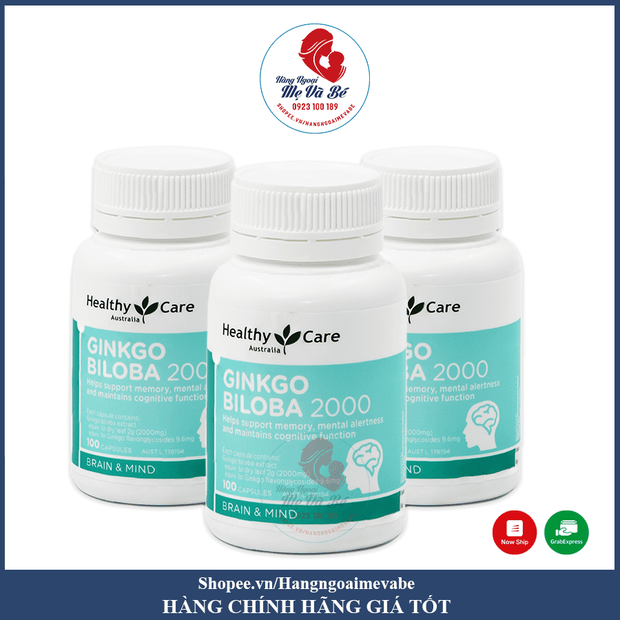 Viên uống bổ não Ginkgo Biloba 2000mg Healthy Care (24/th) - Hàng Úc tem phụ