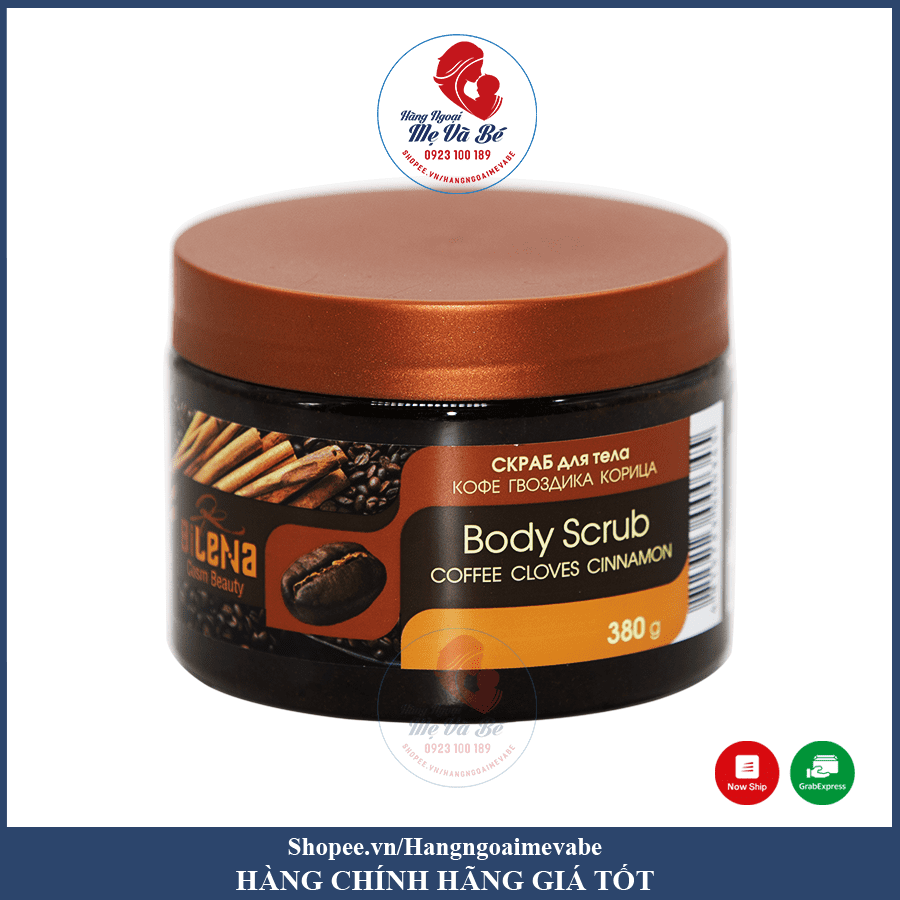 Tẩy da chết body quế hồi cafe Bilena của Nga 380g mẫu mới