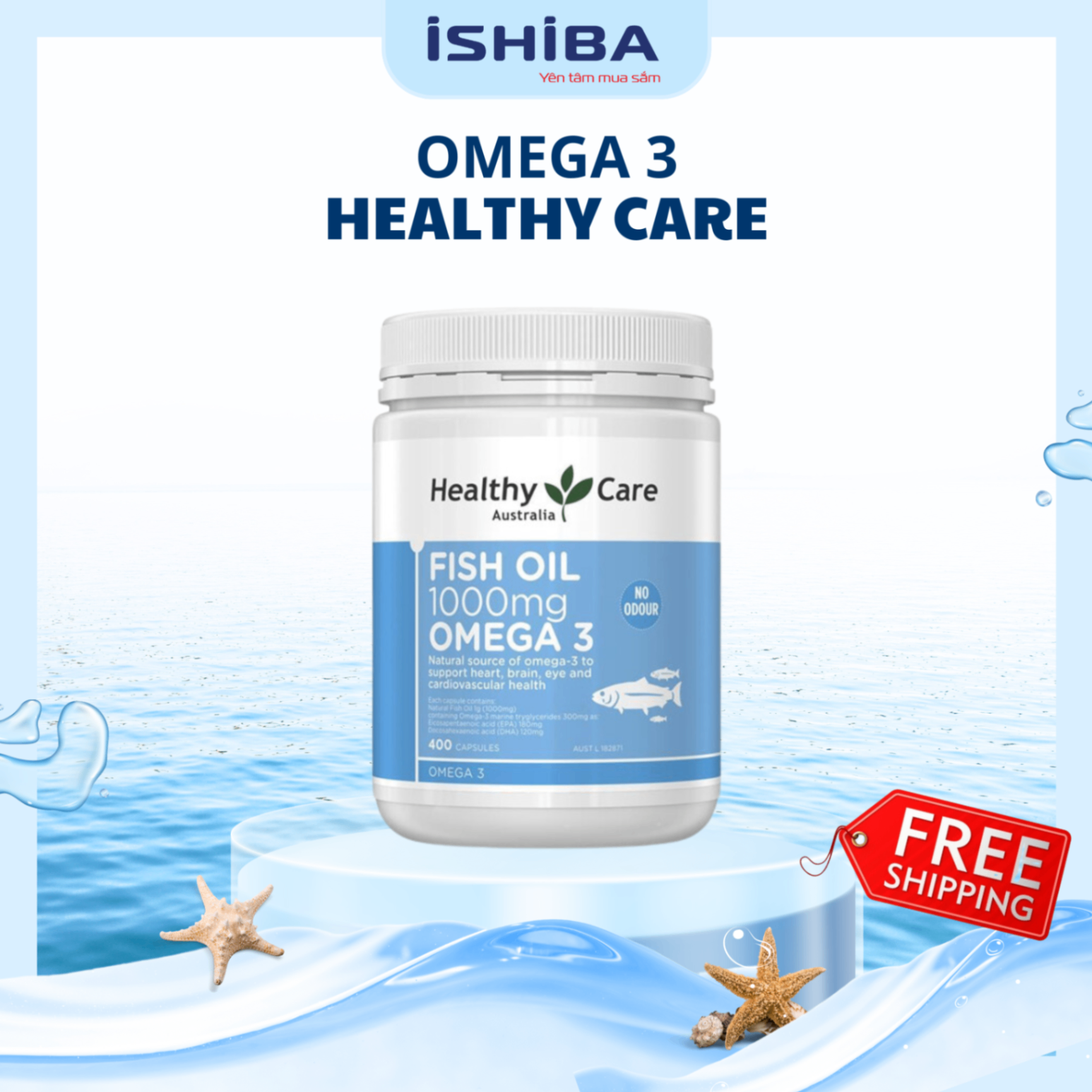 Omega 3 HEALTHY CARE fish oil 1000mg 400v (10/th) - HÀNG ÚC tem phụ
