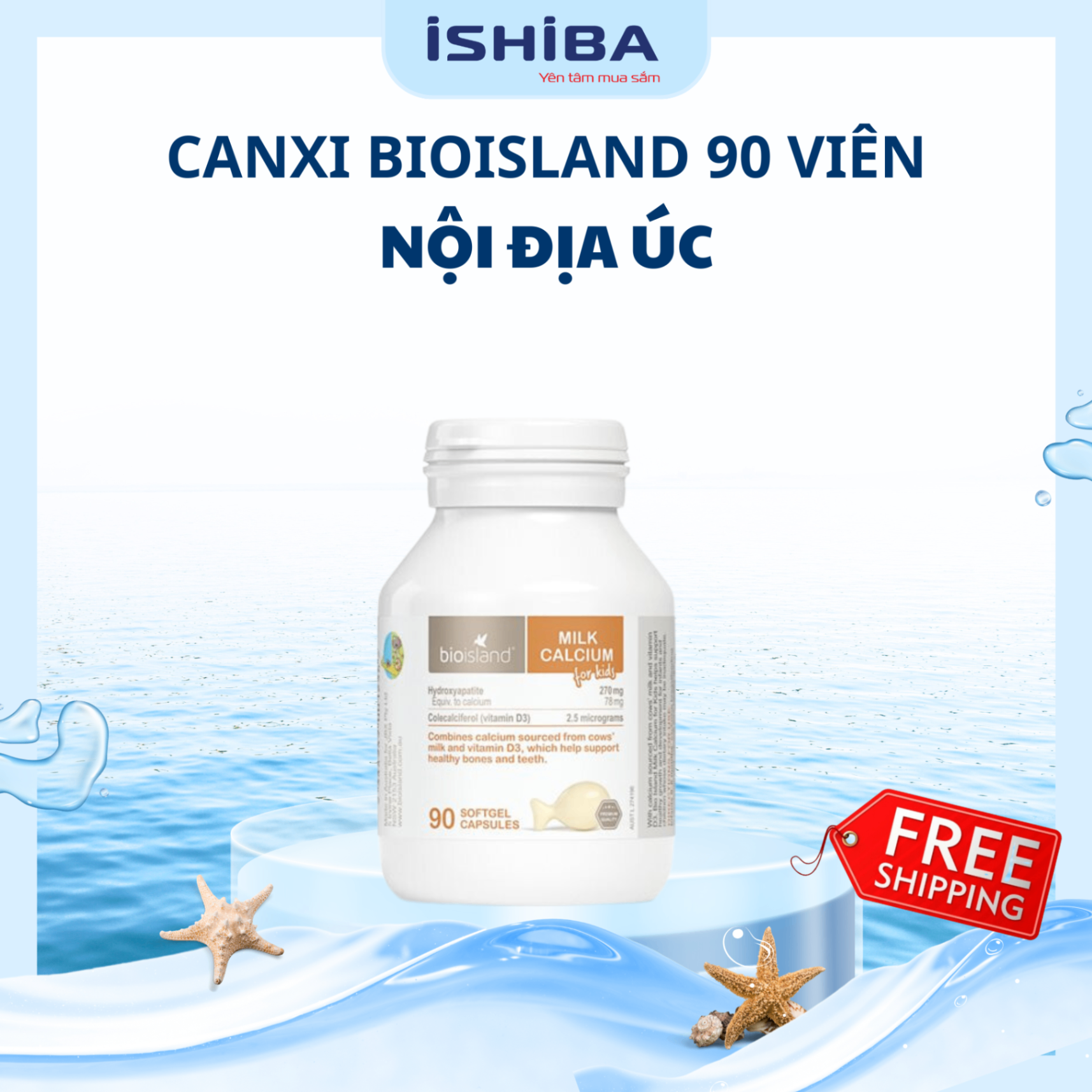 Viên uống Milk Canxi Bio Island Úc - 90 viên (72/th)