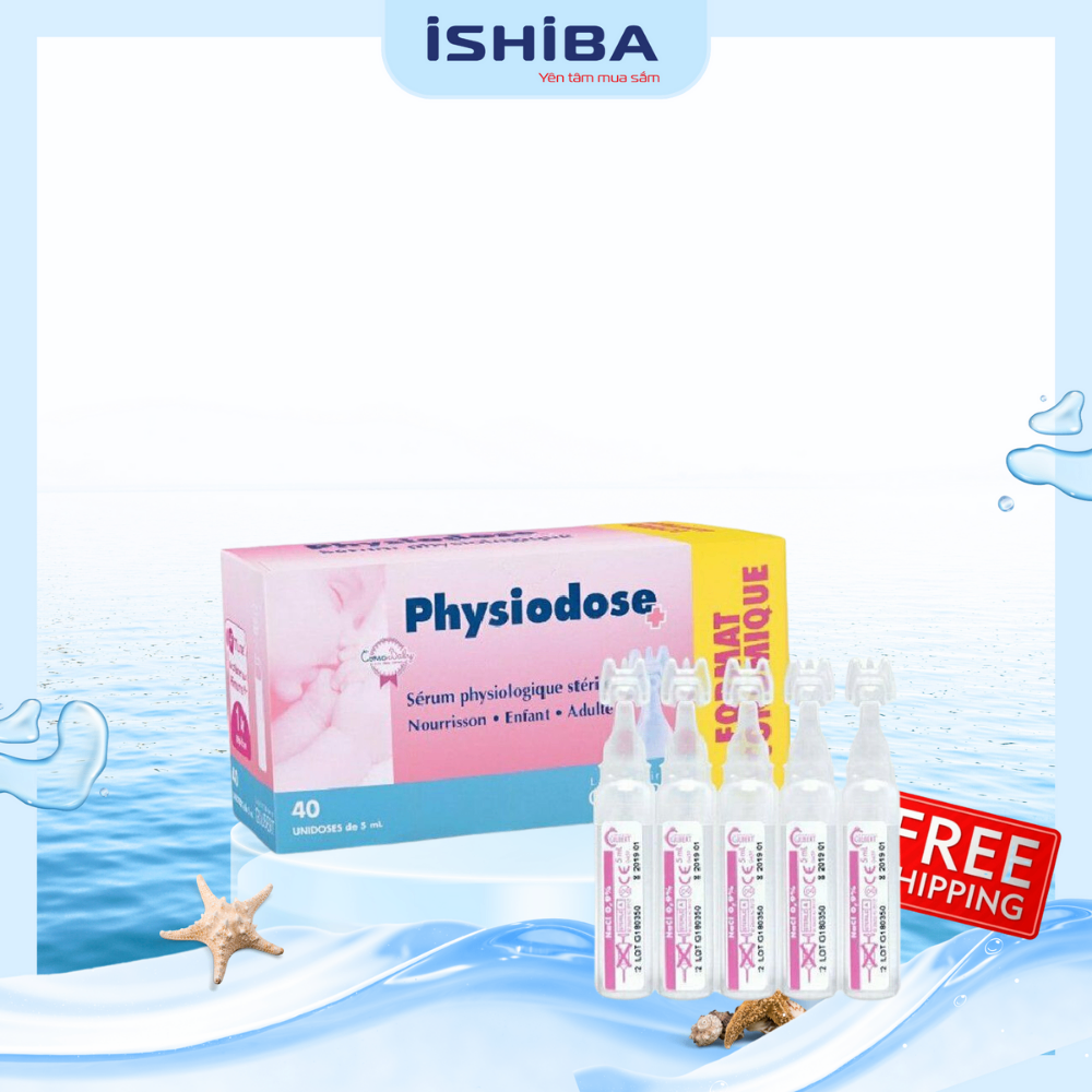Nước muối sinh lý Pháp hộp 40 ống màu hồng - Physiodose (24/th) Tem phụ