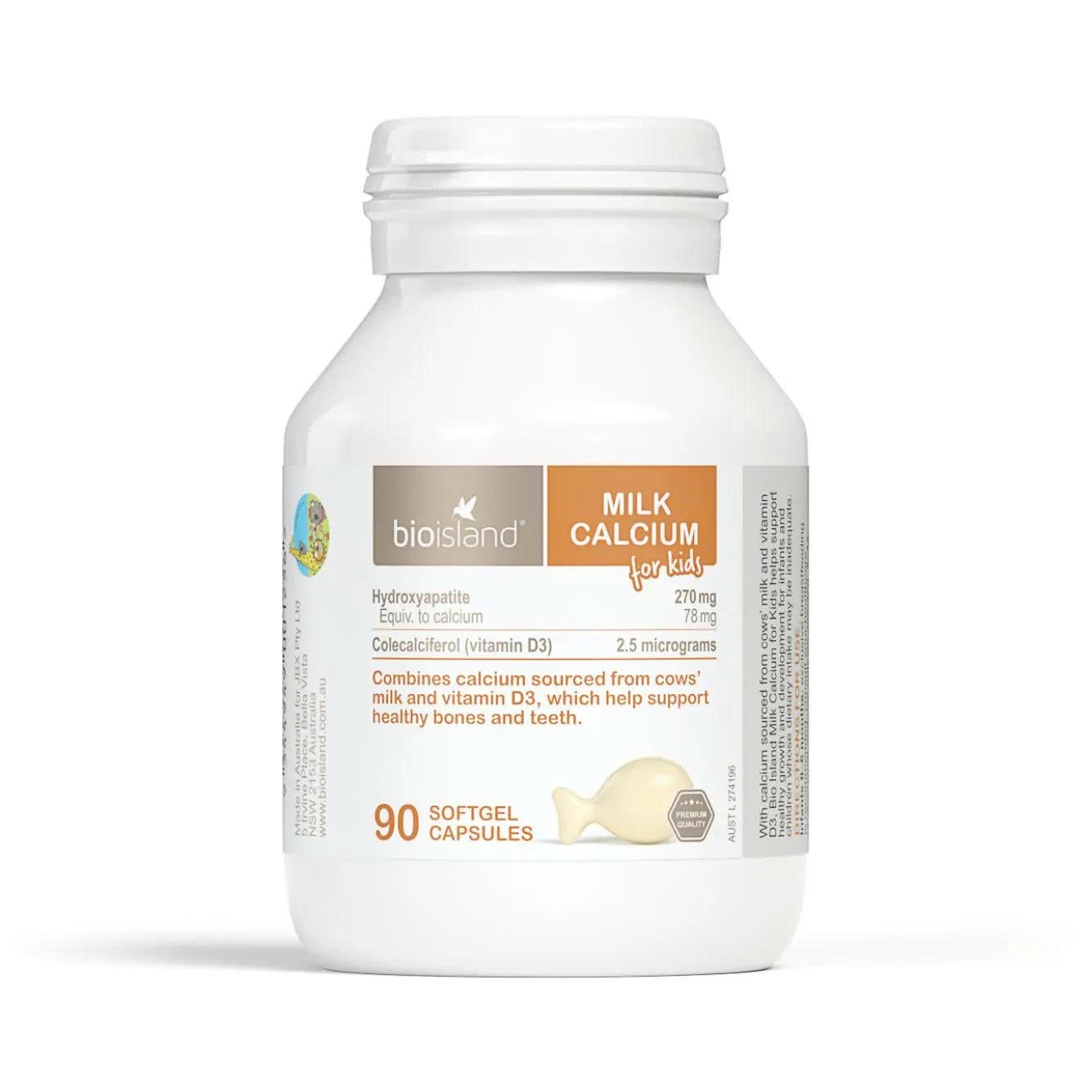 Canxi Bio island Calcium Milk Úc 90 viên Cho Bé Từ 7 Tháng - Tem phụ