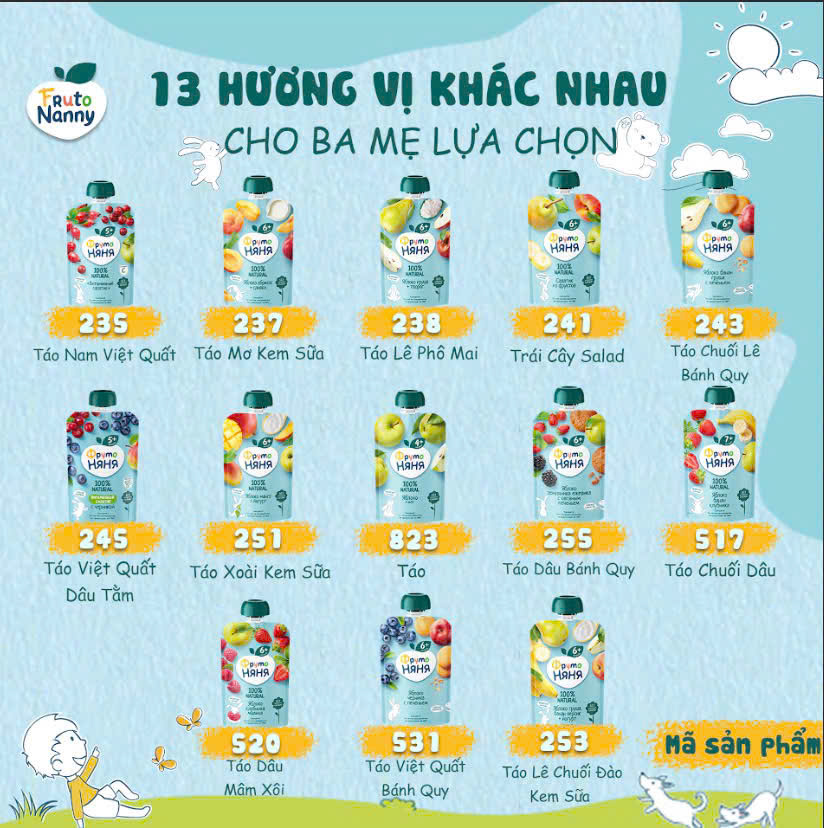 Hoa quả nghiền Fruto Nga 90g đủ vị cho bé từ 6 tháng