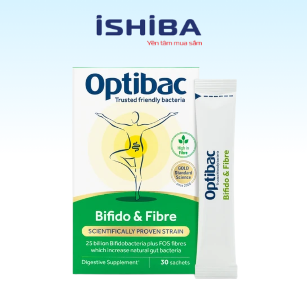 Men Vi Sinh Optibac Bifido & Fibre Hỗ Trợ Giảm Táo Bón, Bổ Sung Chất Xơ 30 Gói - Màu xanh