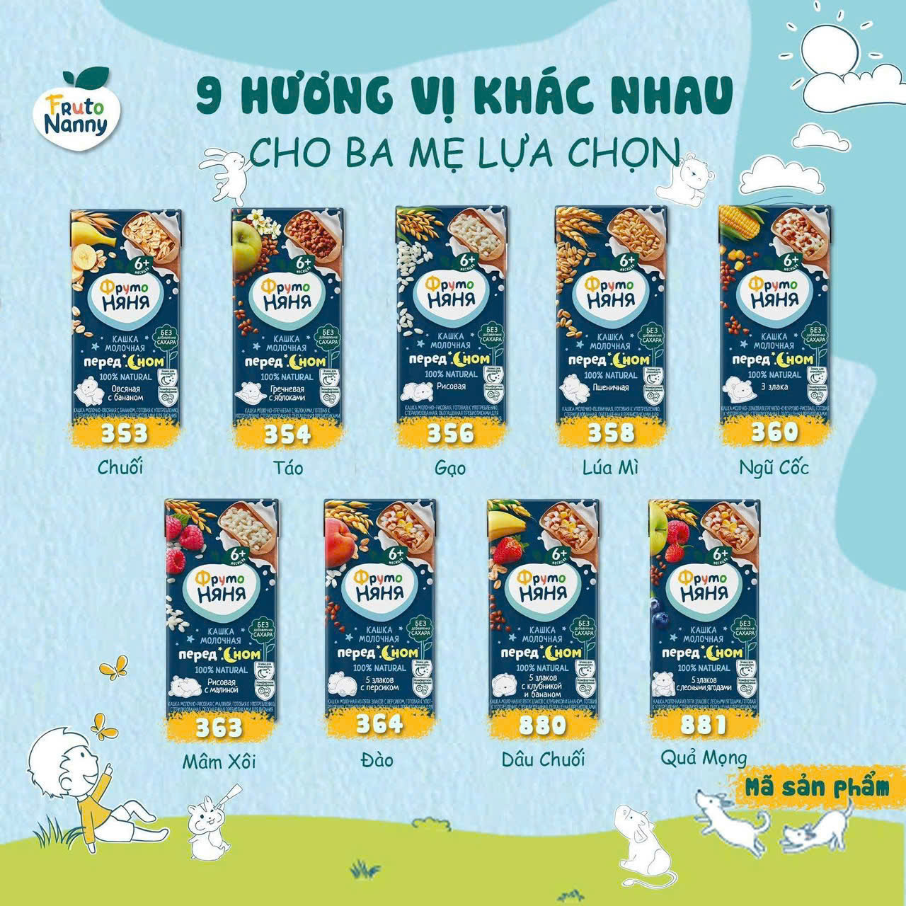 Sữa đêm Fruto Nga 200ml đủ vị cho bé từ 6 tháng
