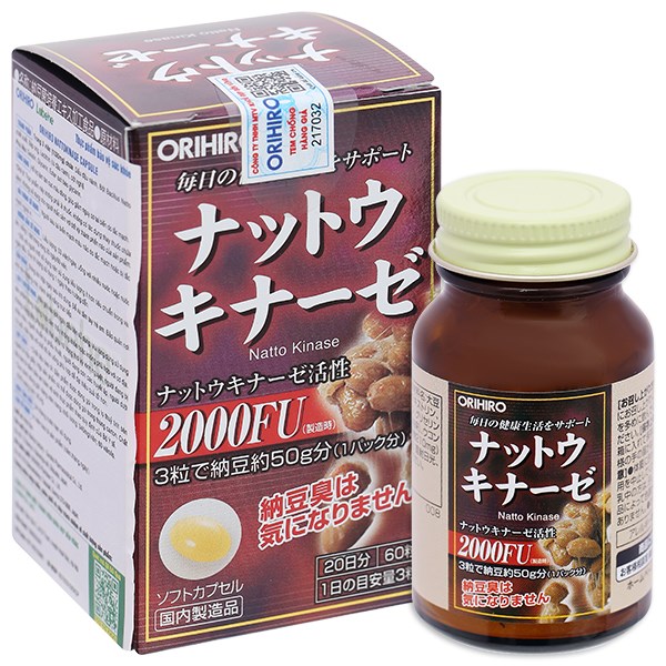 Viên uống hỗ trợ chống đột qụy Natto Kinase Orihiro 60v (48/th) - 2000FU Tem NK