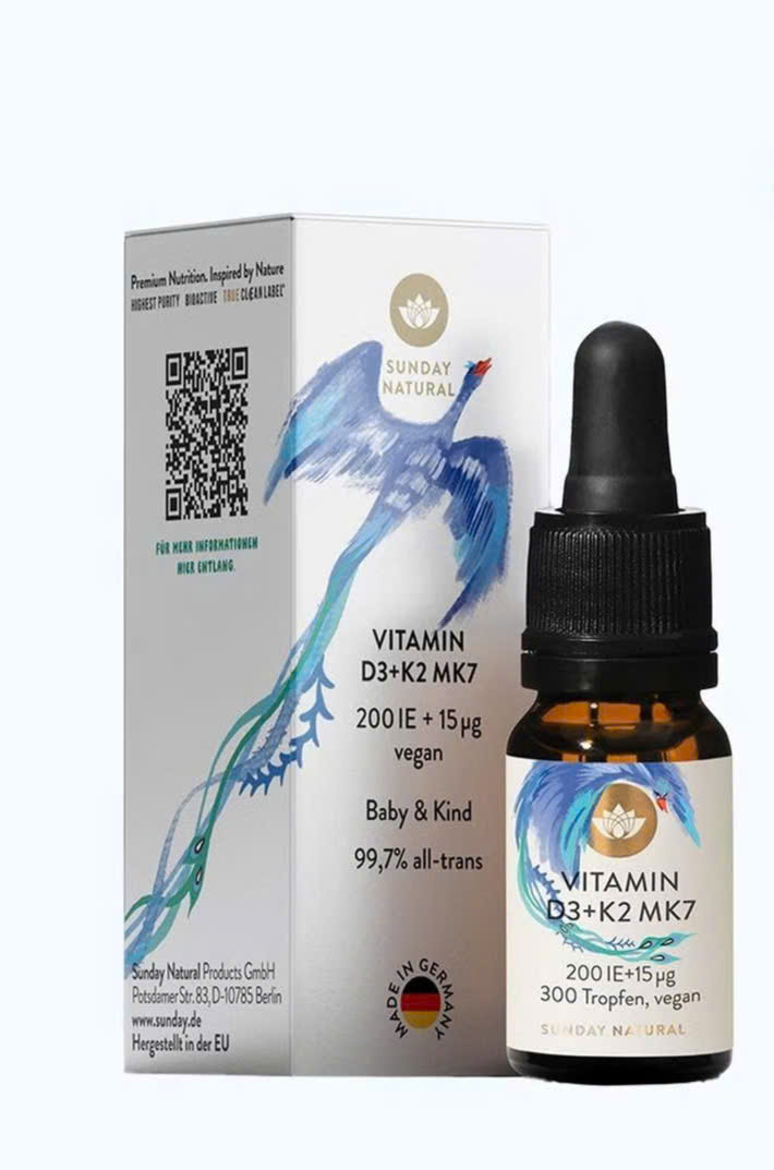 Vitamin D3 K2 MK7 200 IE + 15µg Sunday Natural (100/th) - VEGAN thuần chay