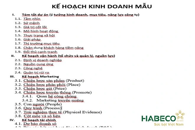 Mẫu kế hoạch kinh doanh trên word