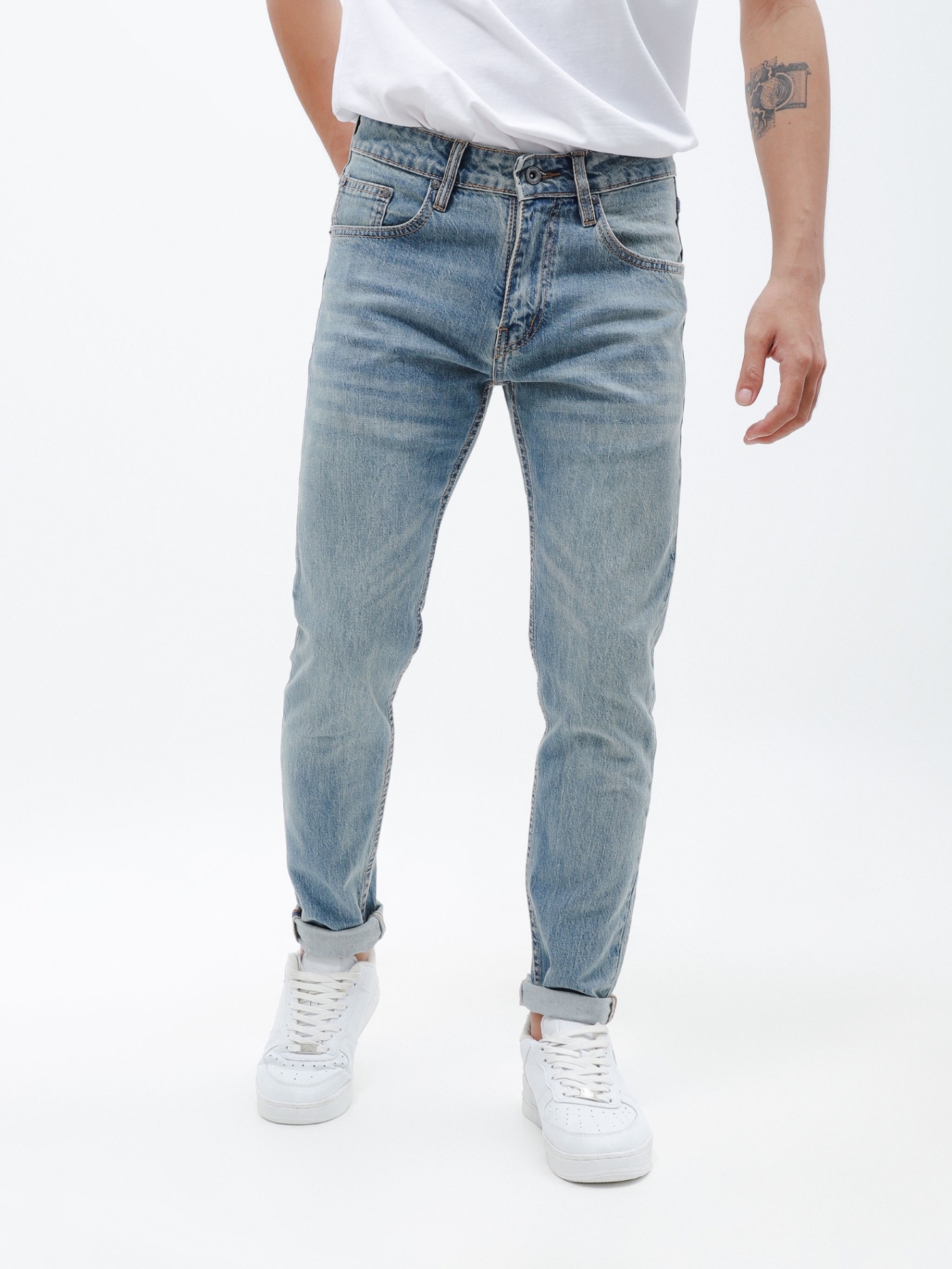 Quần Jean nam DF xanh dơ wash QJN271123-01