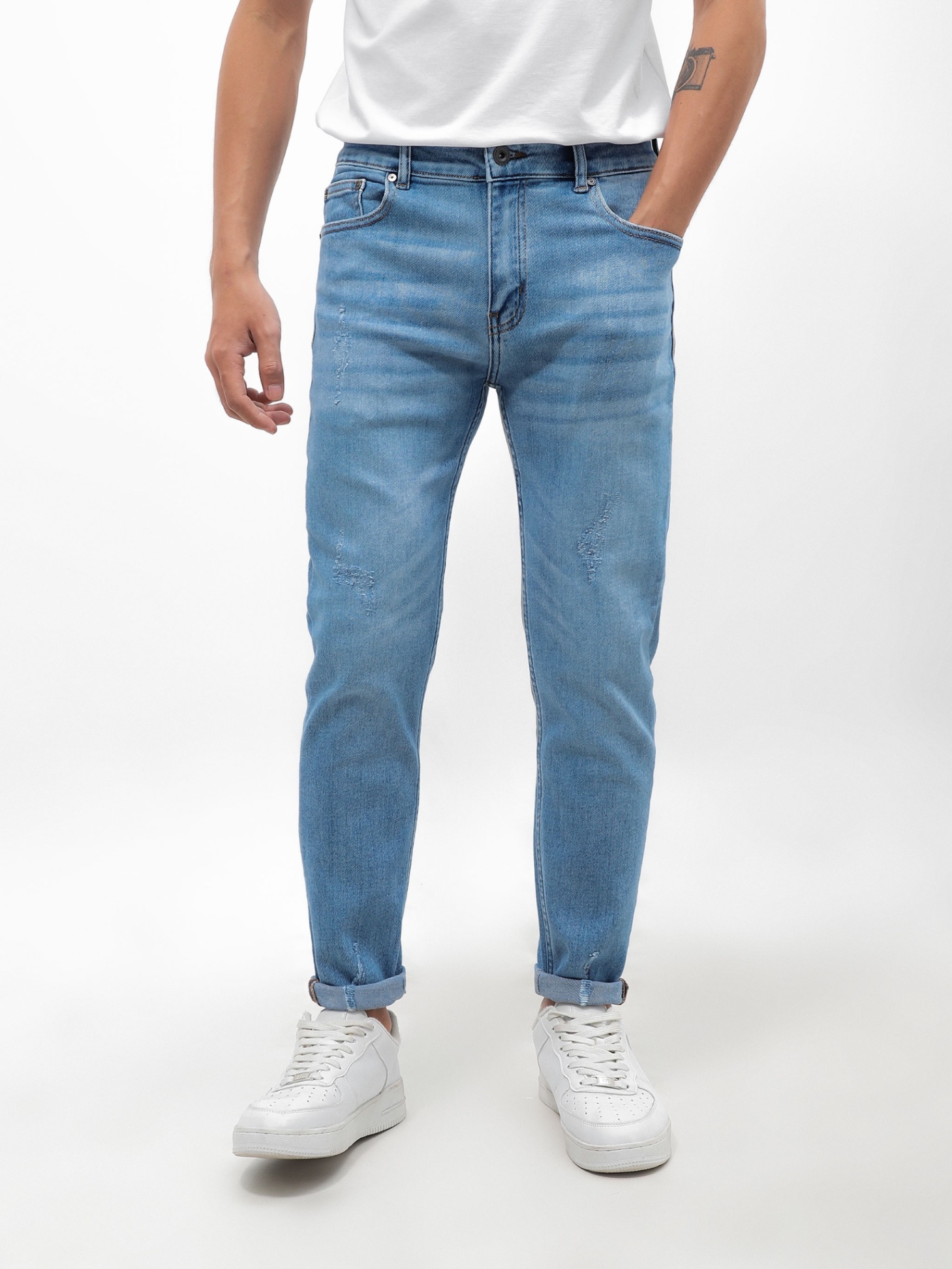 Quần jean nam DF wash sướt QJN280324-02