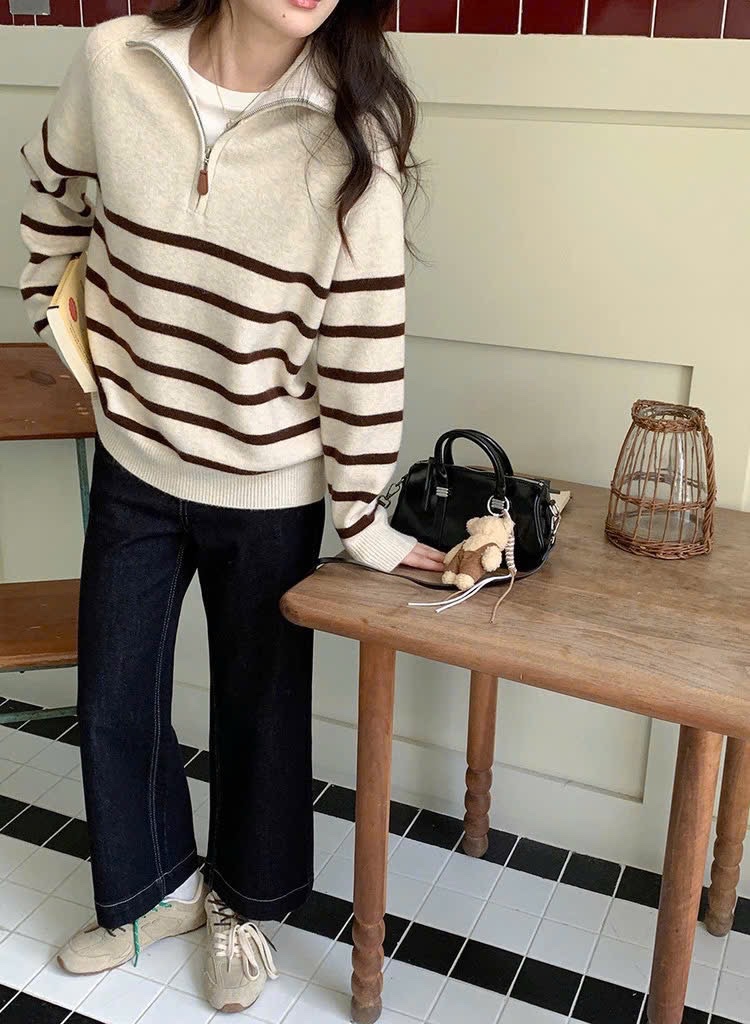Áo len nữ kẻ khoá AL281025-07