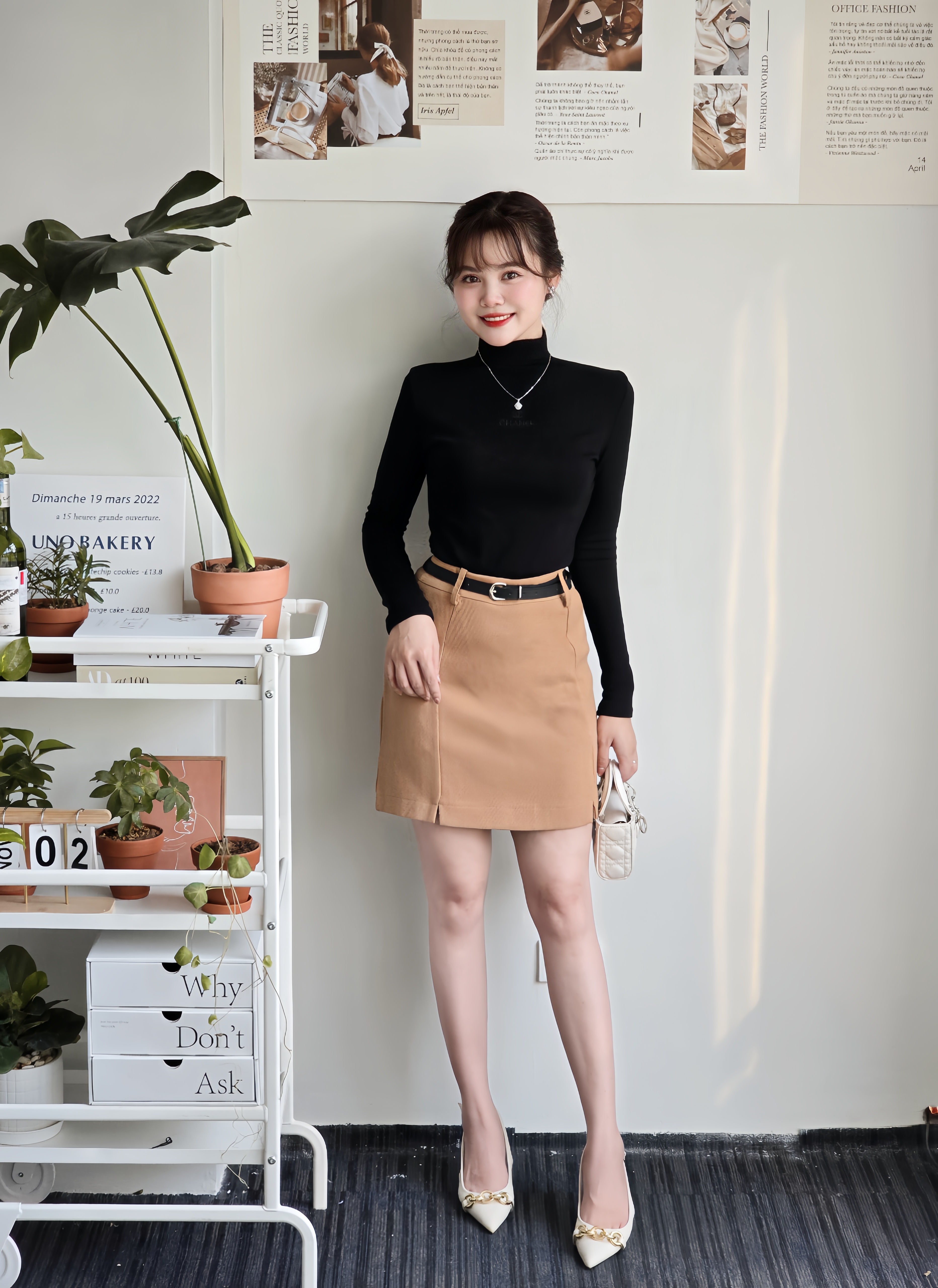 BF - Chân váy dạ nâu trơn - Size - M