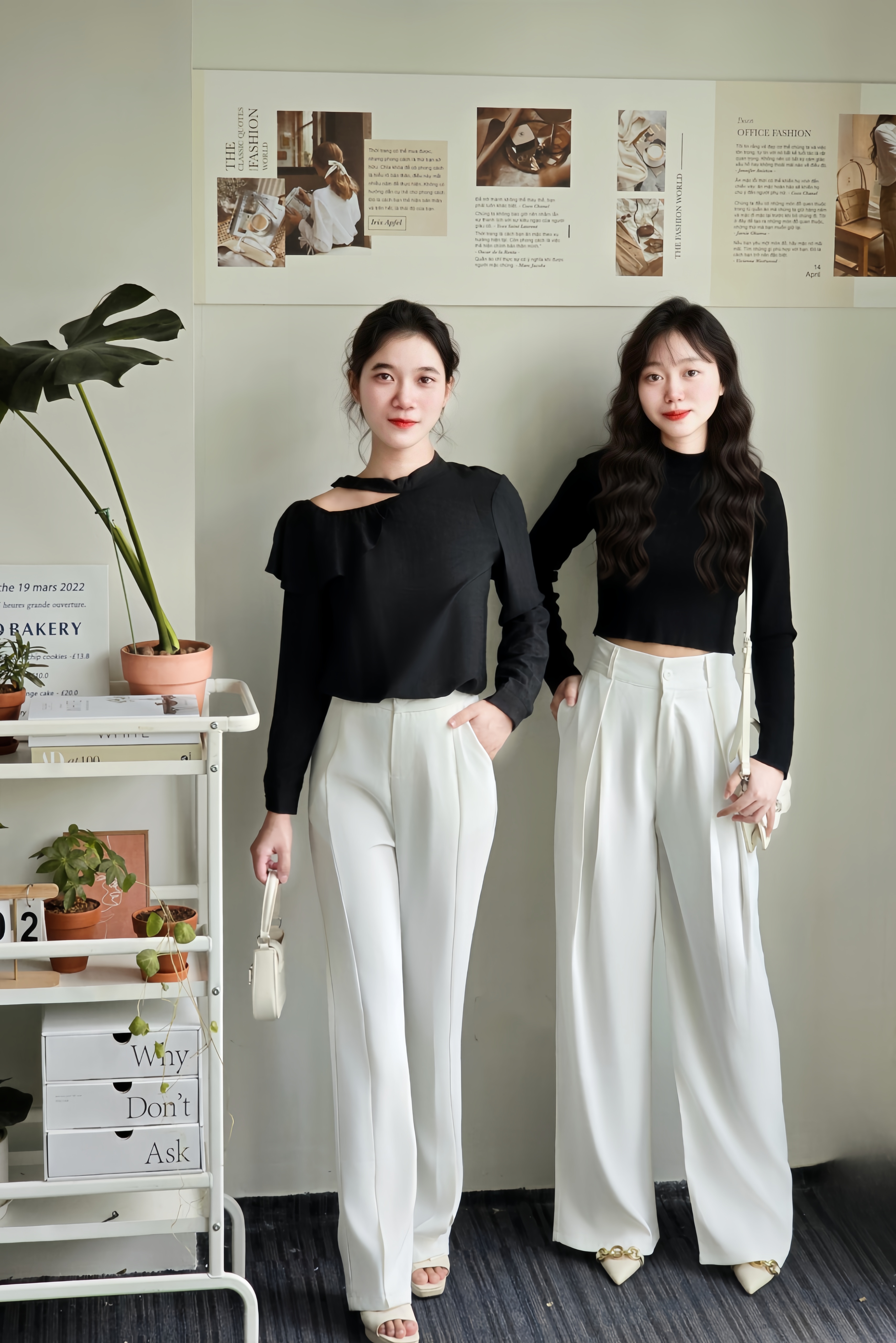 BF - Quần ống - Loe xẻ trước cạp chun - Trắng - M