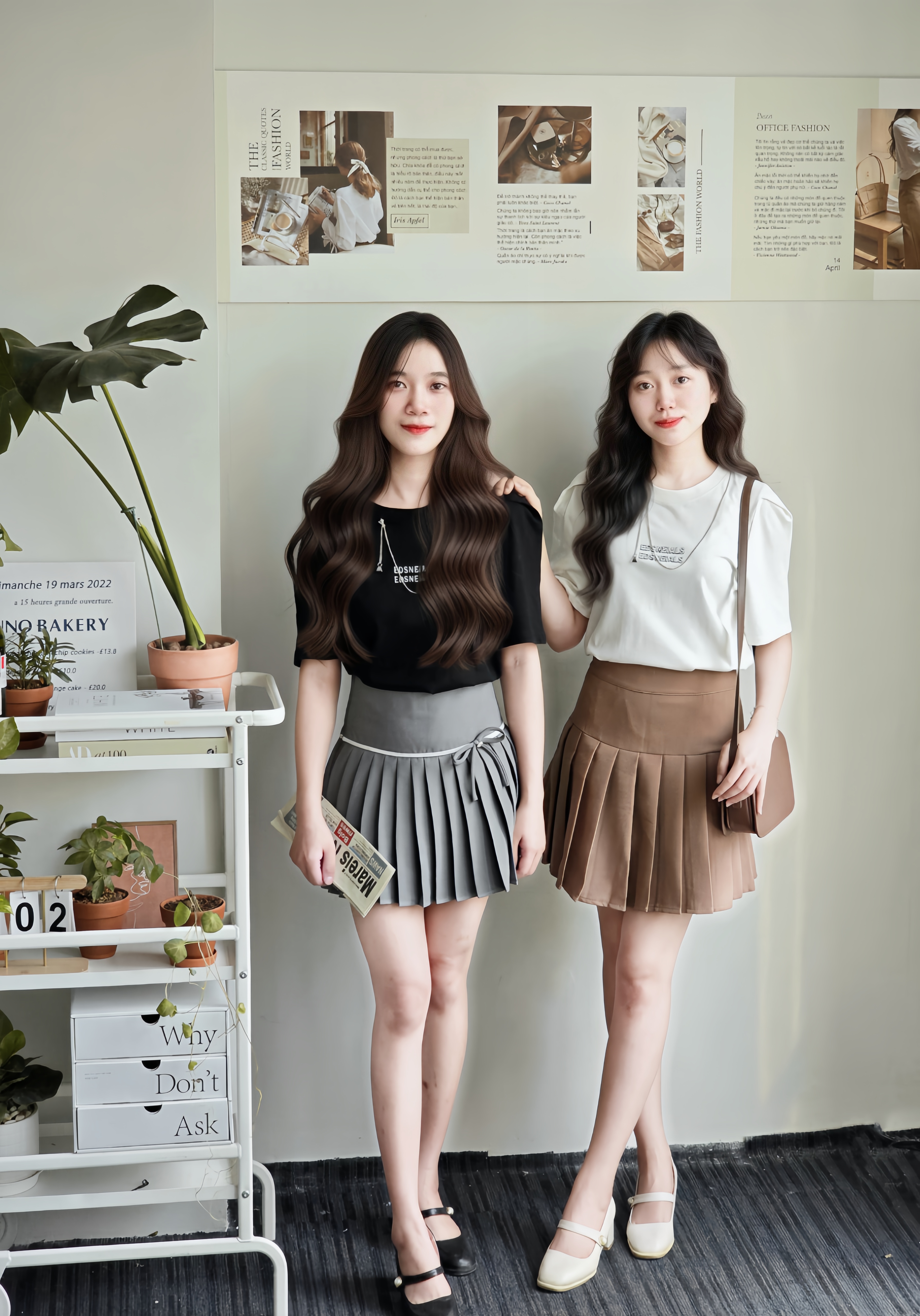 BF - chân váy xếp - Li ngắn - Màu nâu - Size - S