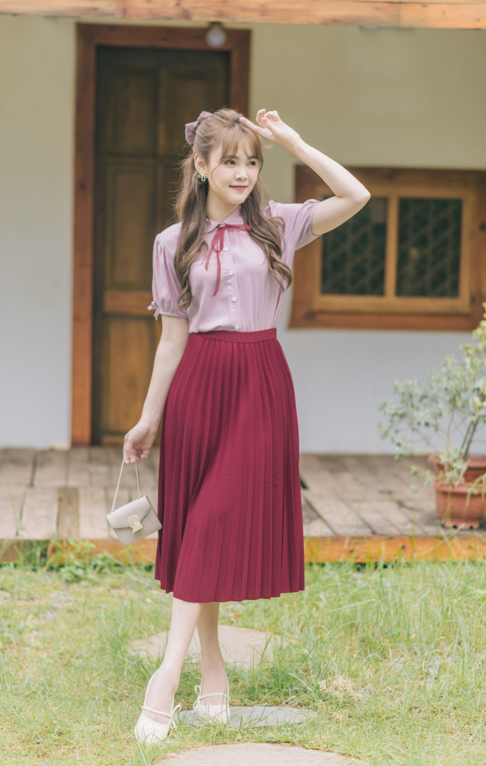 CV2166 - Chân váy xếp li dáng dài - Đỏ