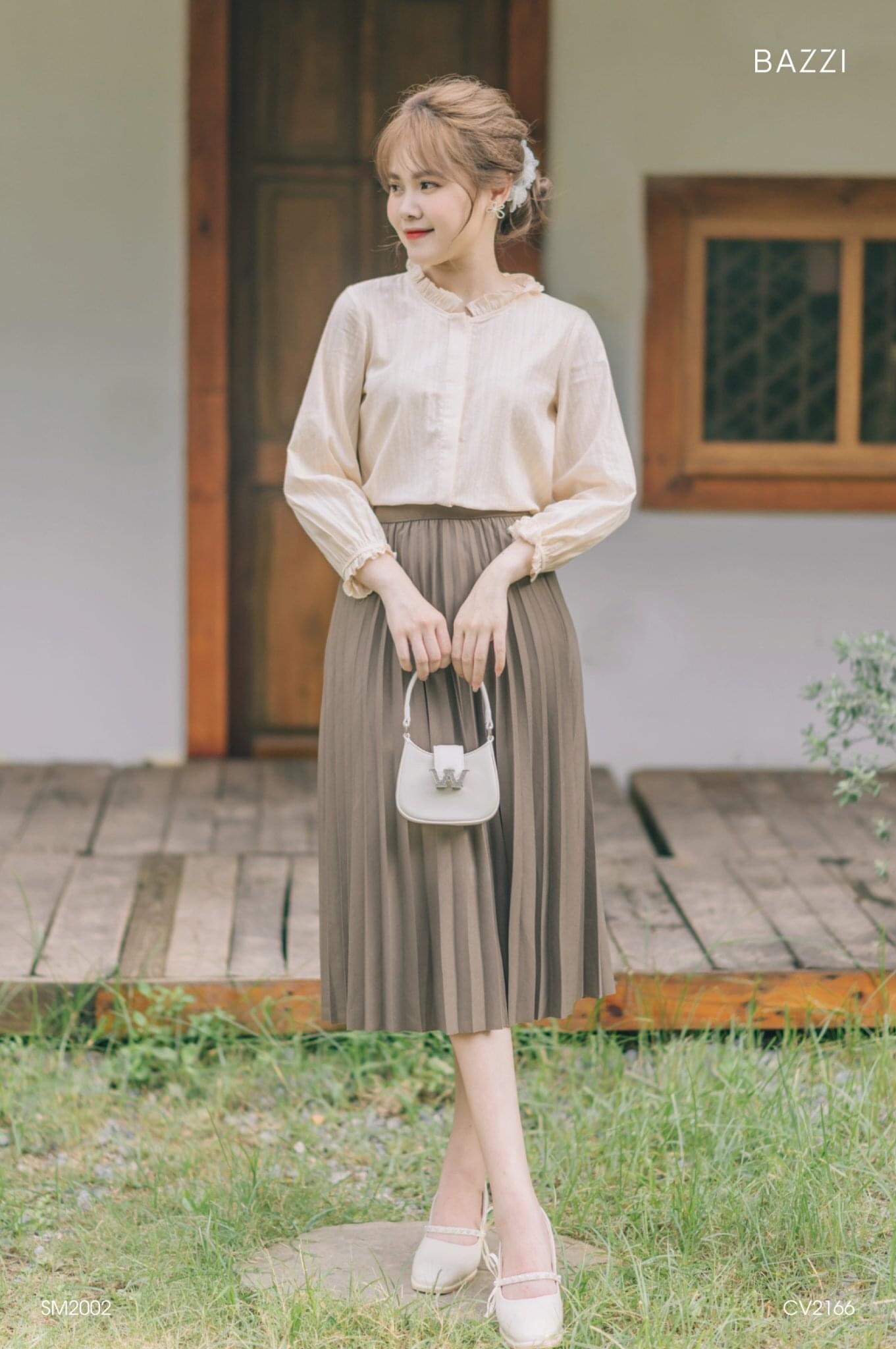 CV2166 - Chân váy xếp li dáng dài
