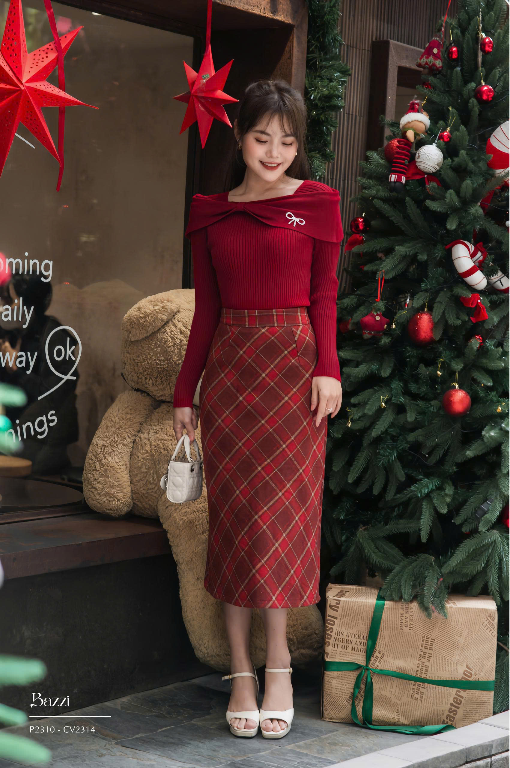 CV2314 - Chân váy caro dài trơn