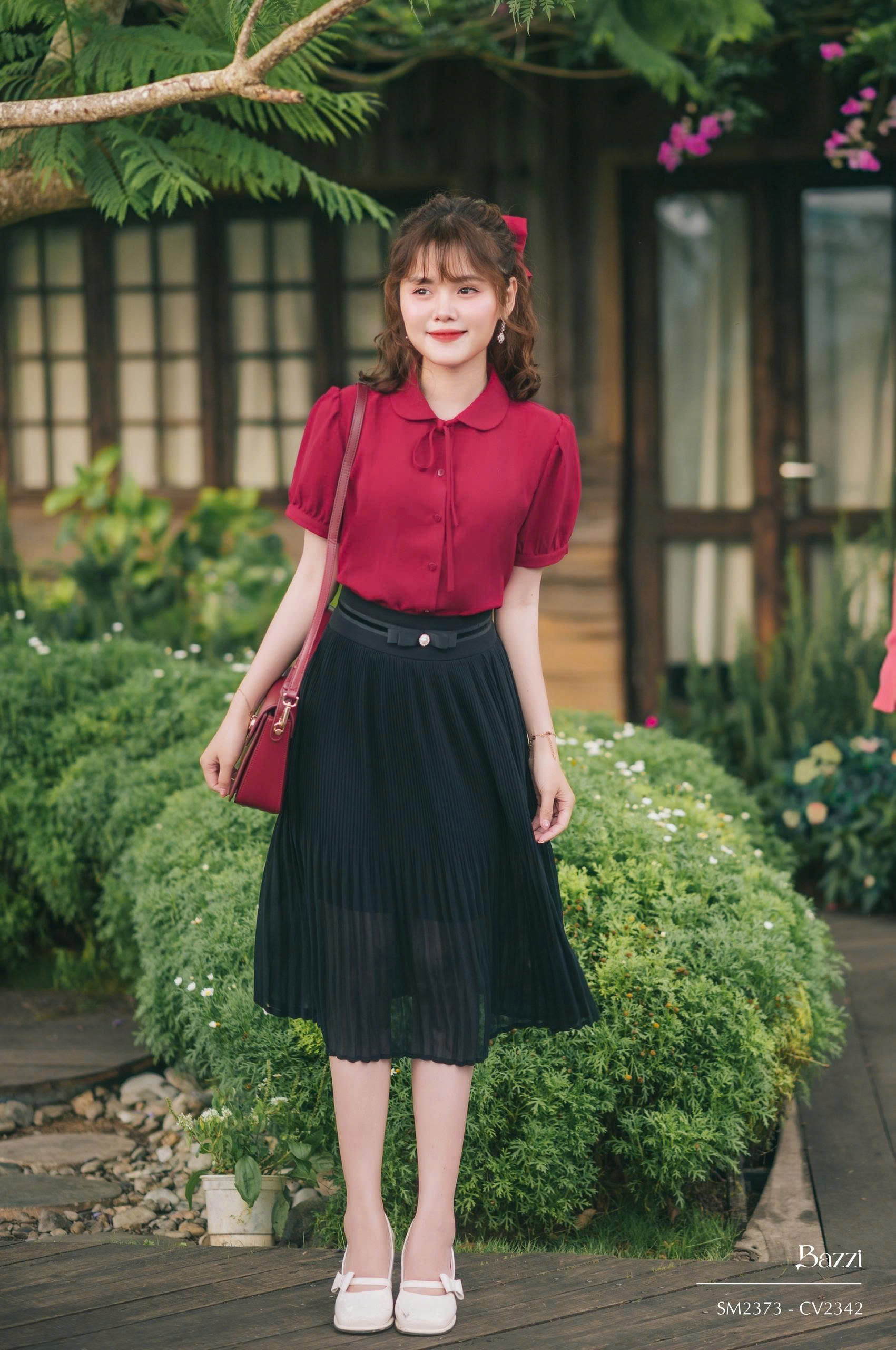 CV2342 - chân váy dập li nơ eo