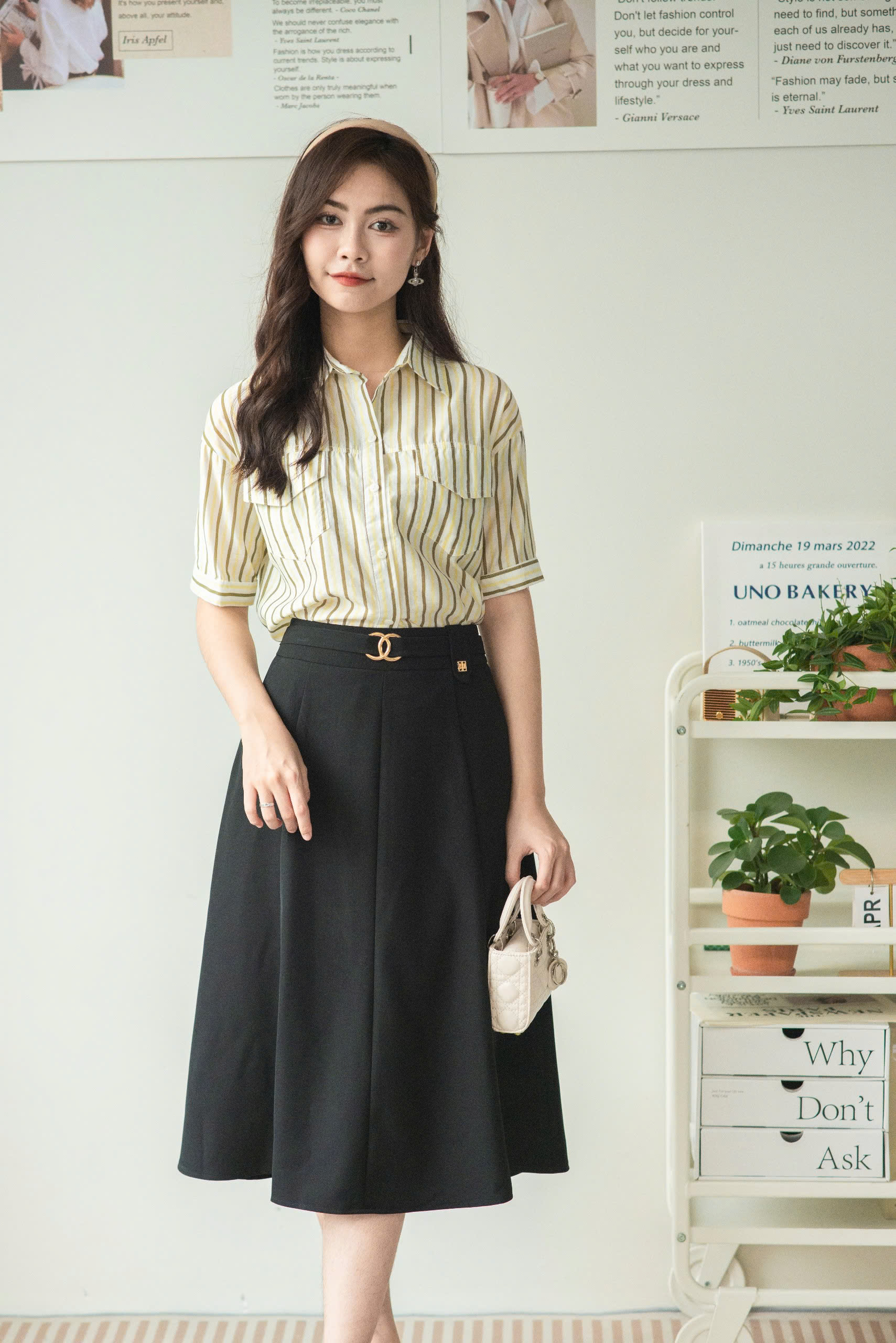 CV2455 - Chân váy xoè dáng dài eo đính chữ X