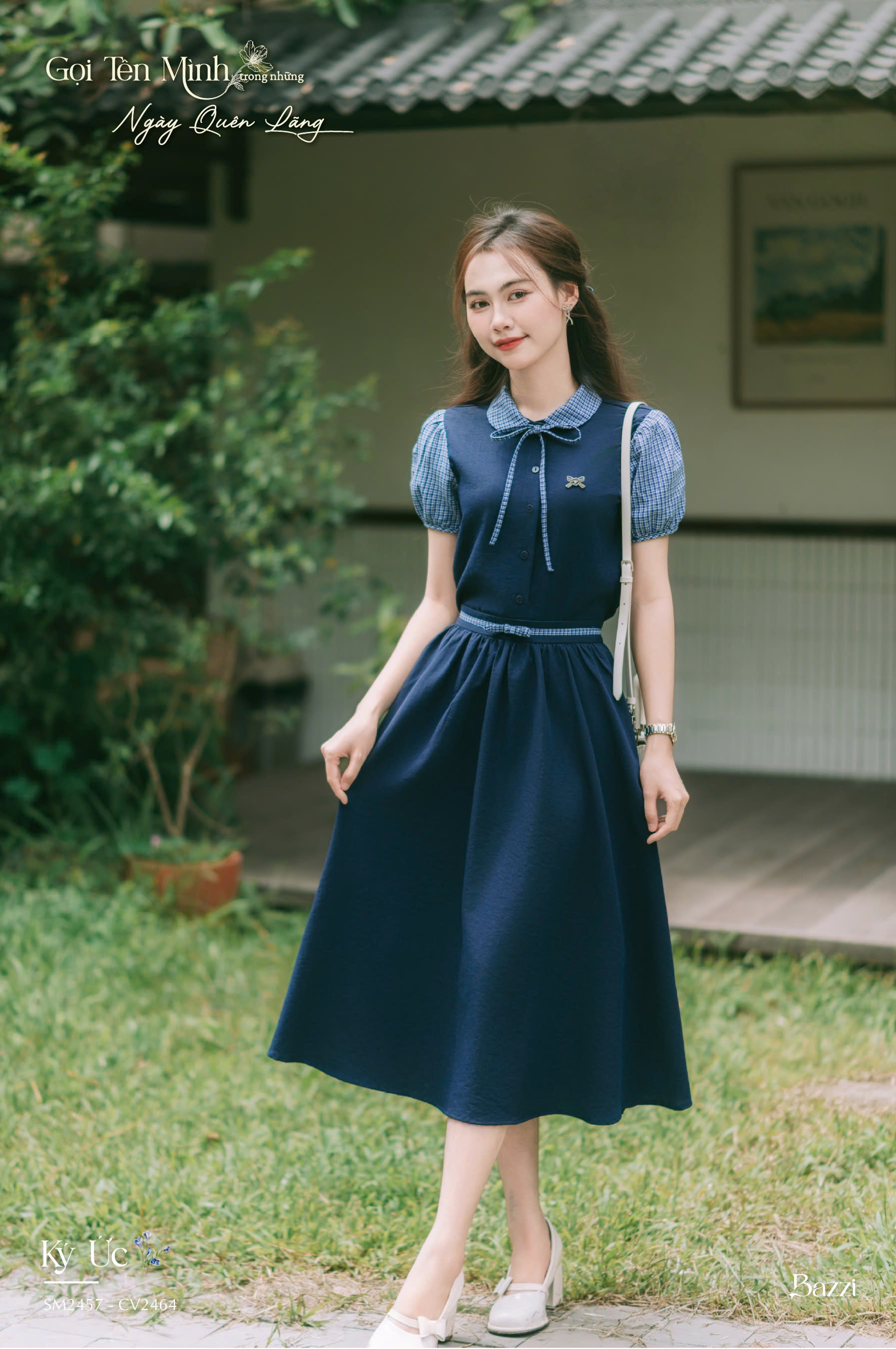 CV2464 - Chân váy xoè trơn đính nơ eo