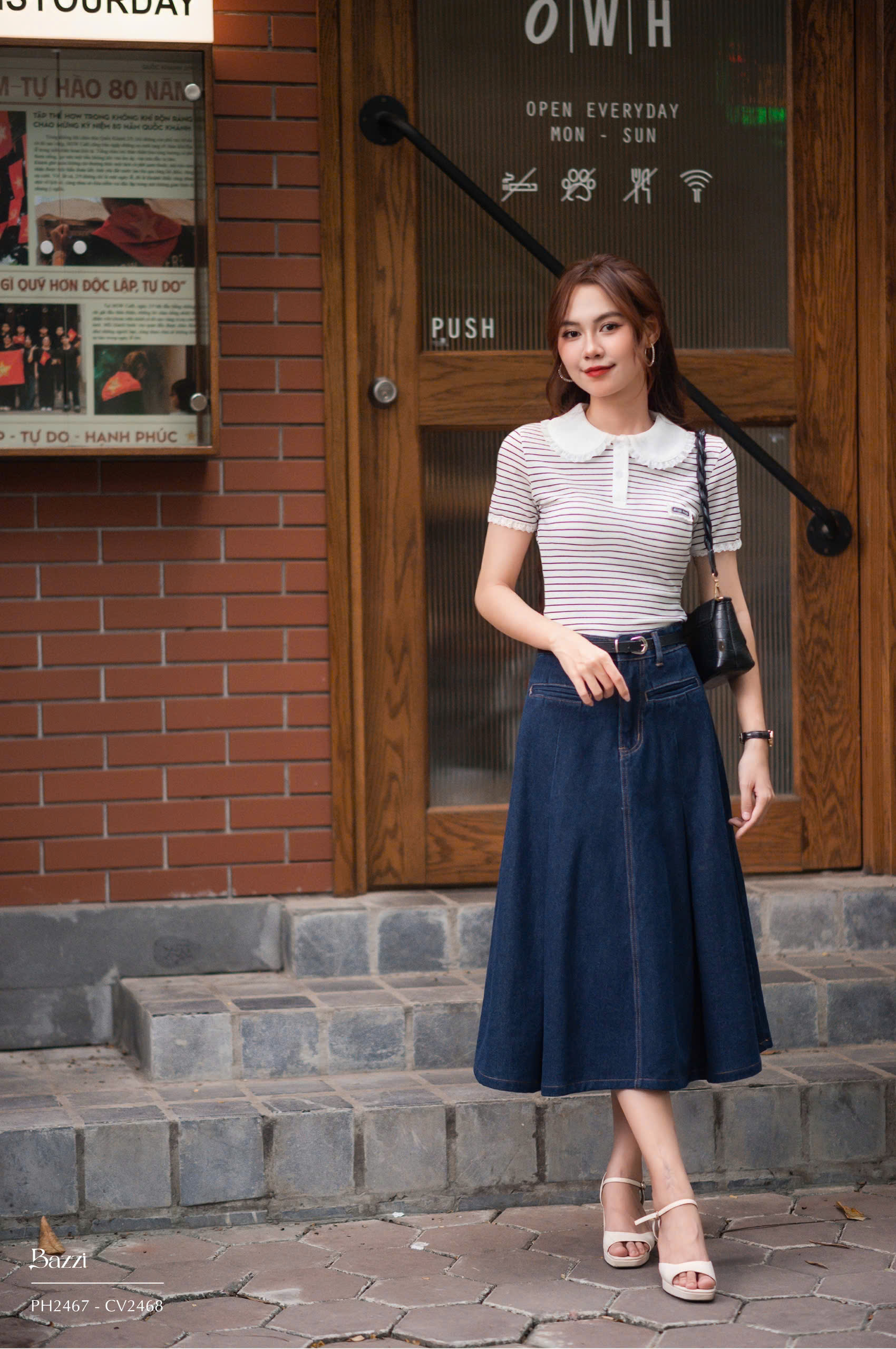 CV2468 - Chân váy bò xếp li (kèm đai)