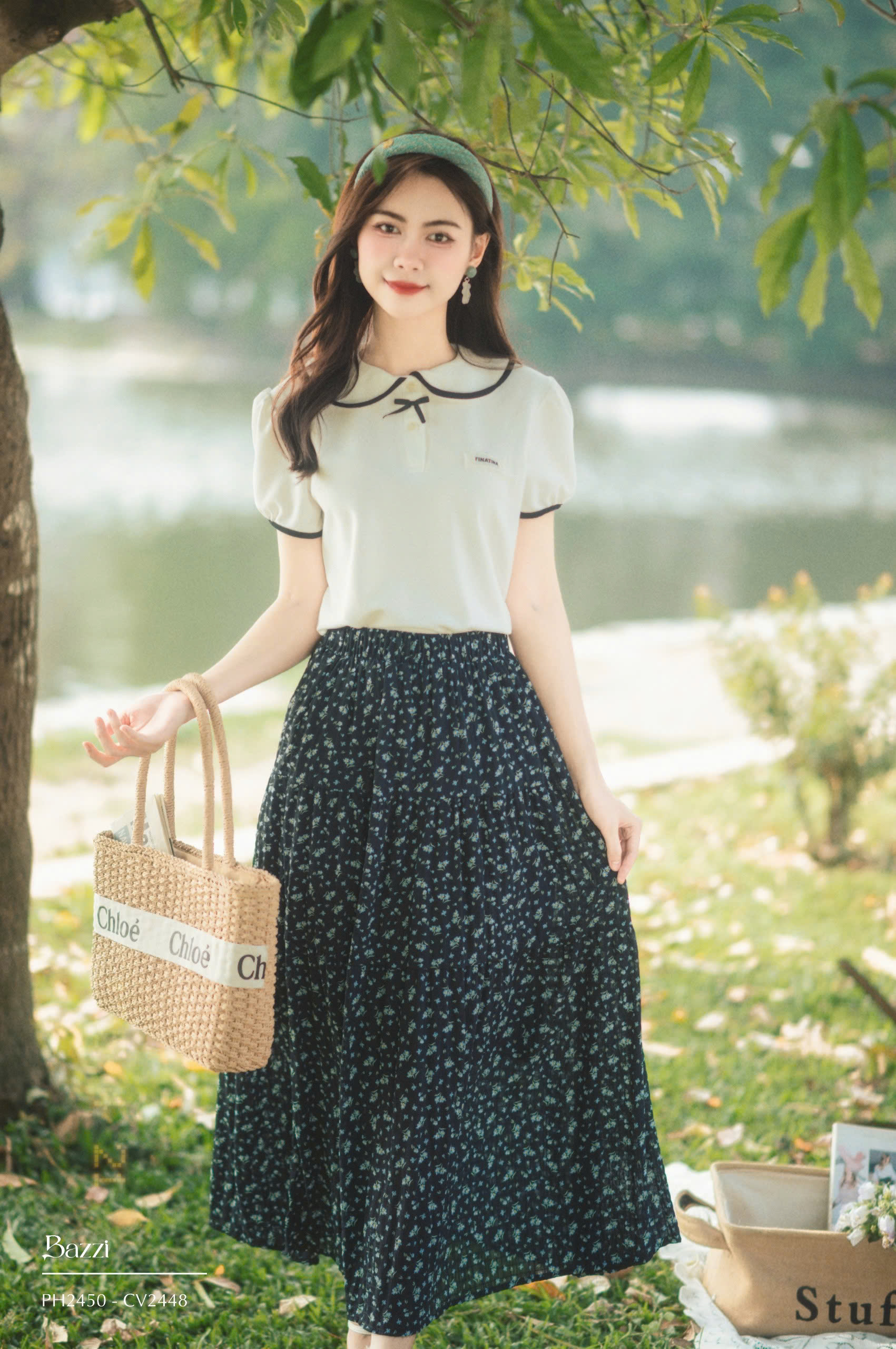 PH2450 - Áo phông cổ - Sen đính nơ
