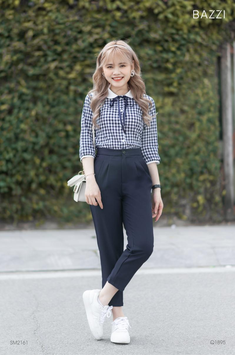 SM2161 - Sơ mi cổ sen tay lỡ phối cổ