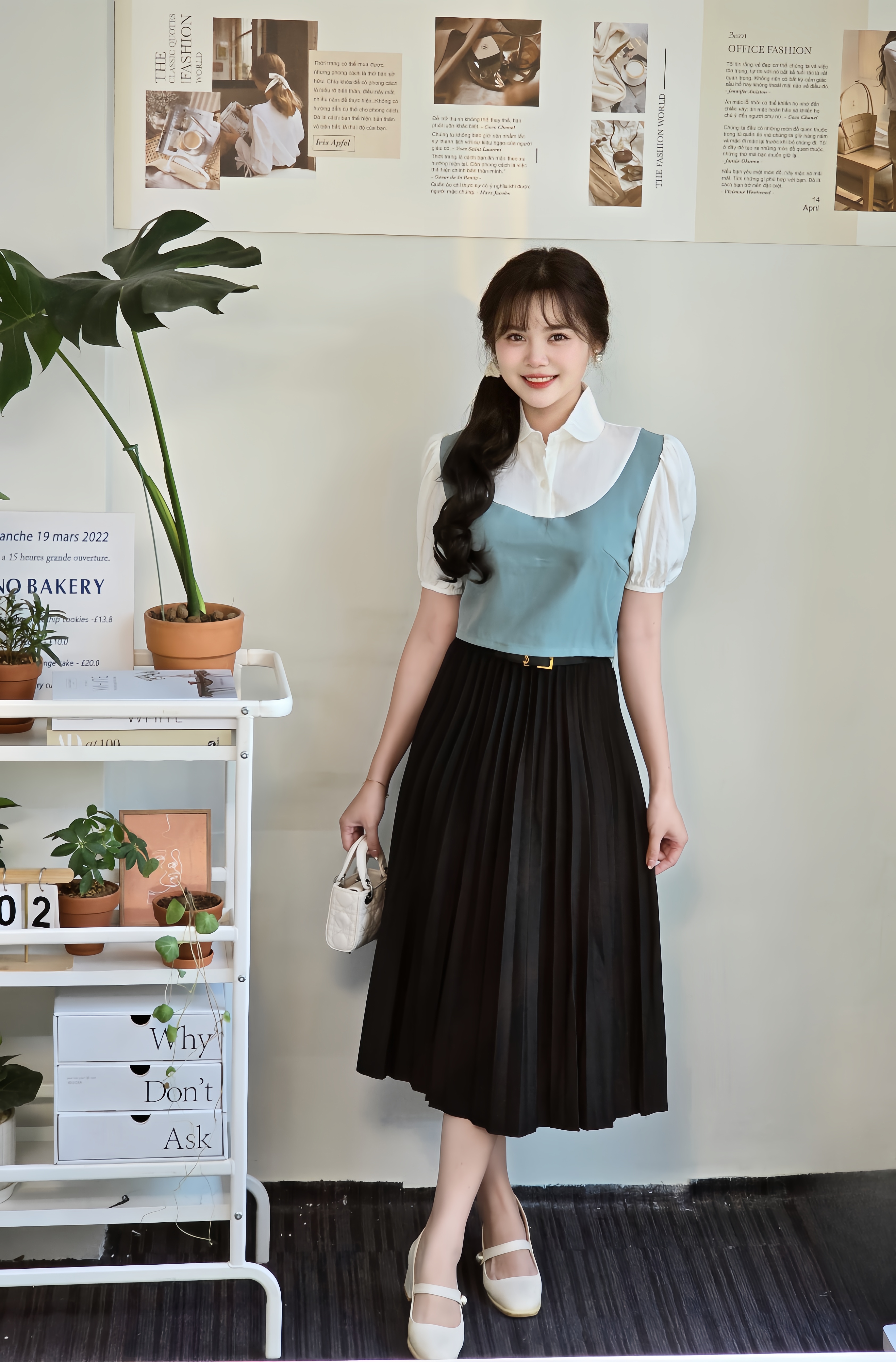 SM2175 - Sơ mi cổ sen croptop
