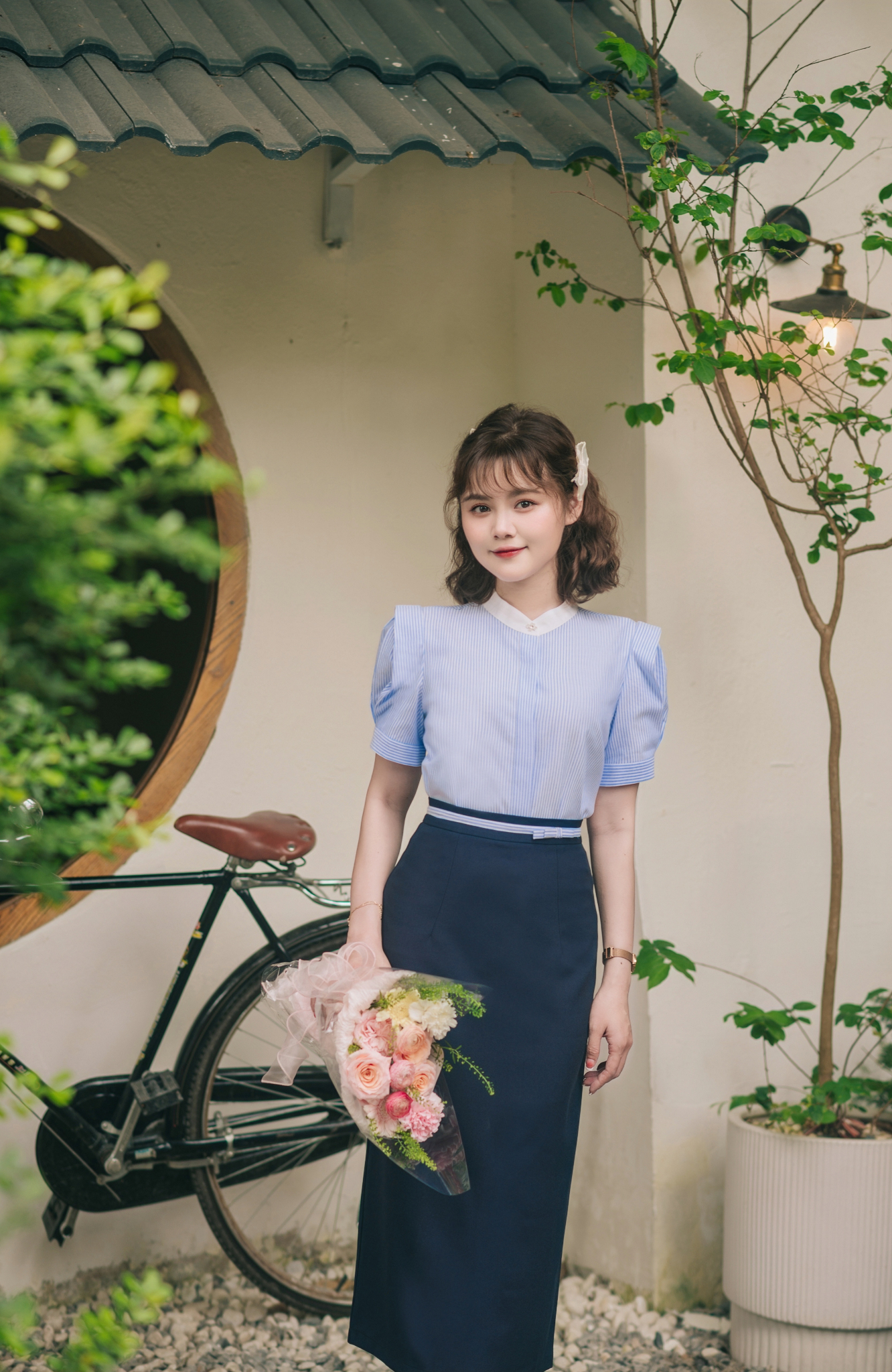 SM2351 - Sơ mi tay bồng phối cổ trắng