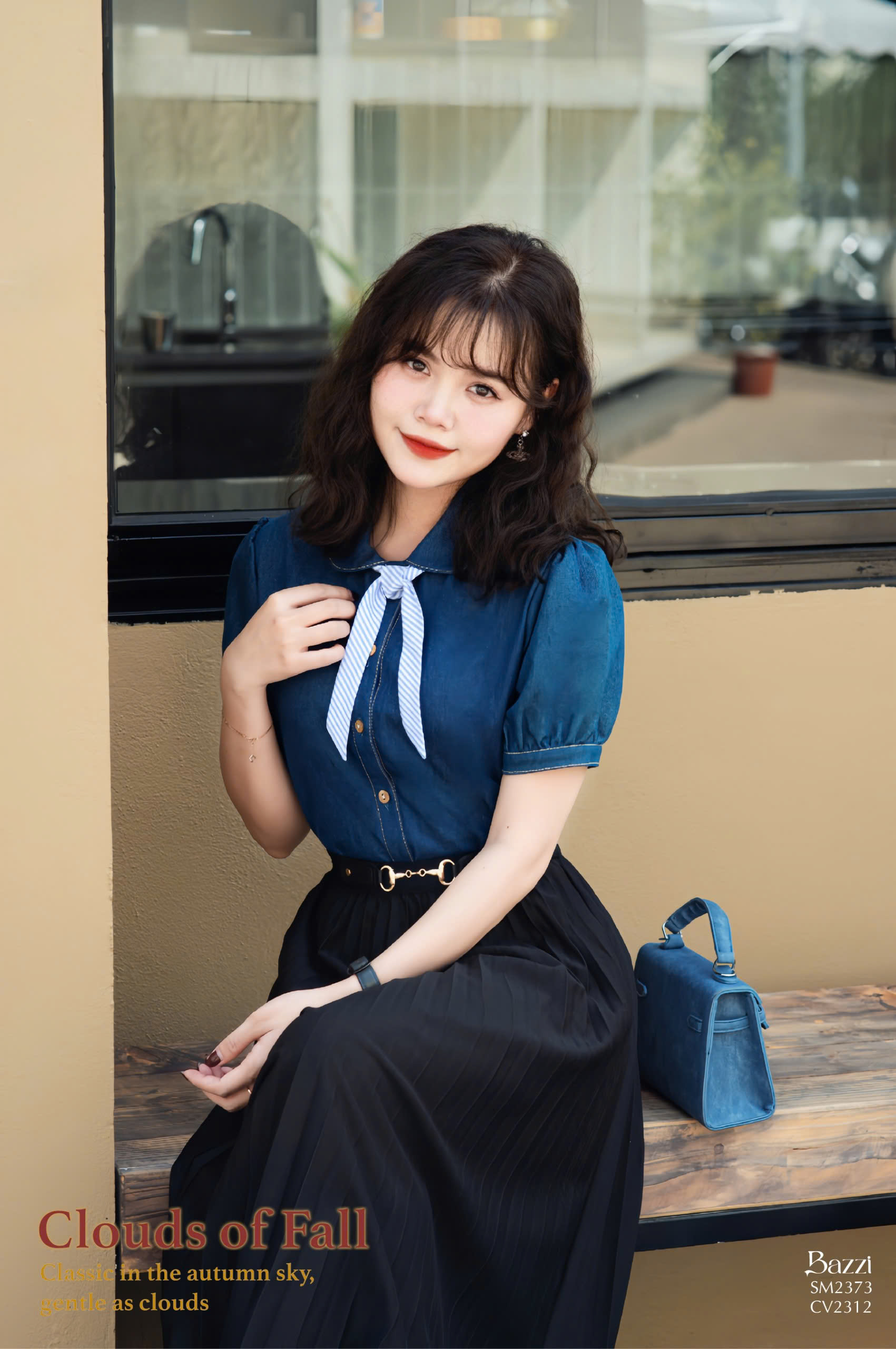 SM2373 - Sơ mi cổ sen nẹp tay