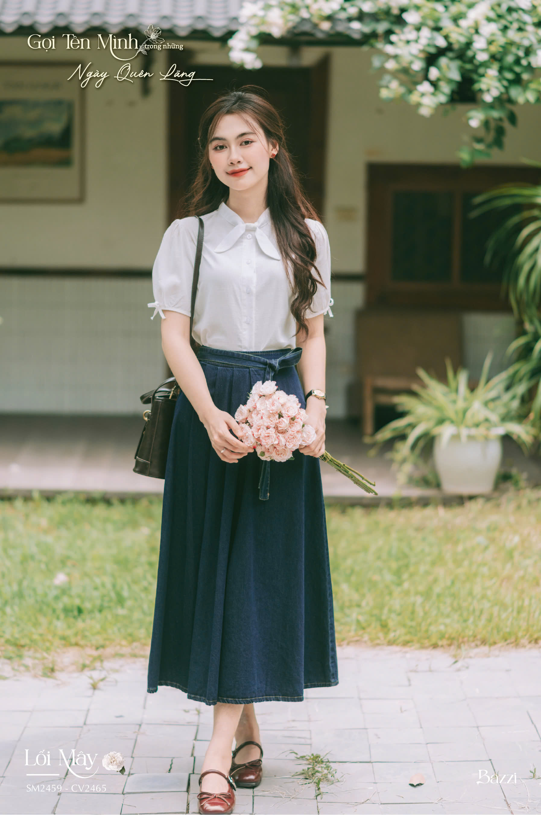 SM2459 - Sơ mi nơ thỏ ngắn tay (PK kèm) - Trắng trơn - S