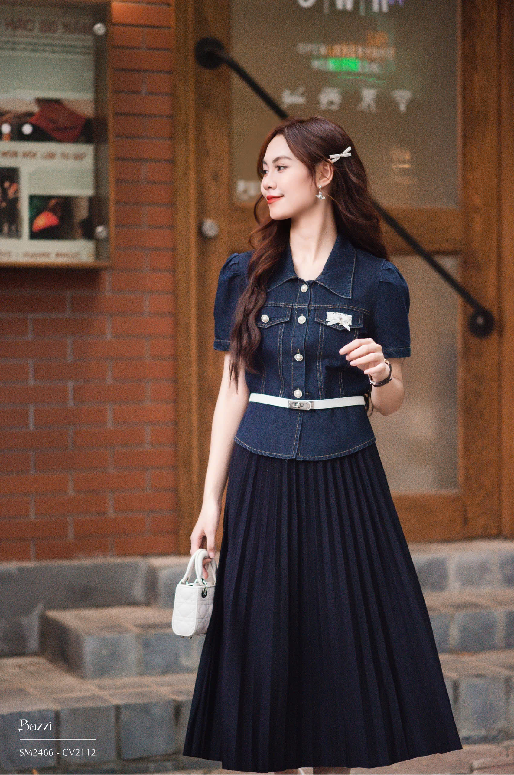 SM2466 - Sơmi bò peplum khuy ngọc (kèm đai)