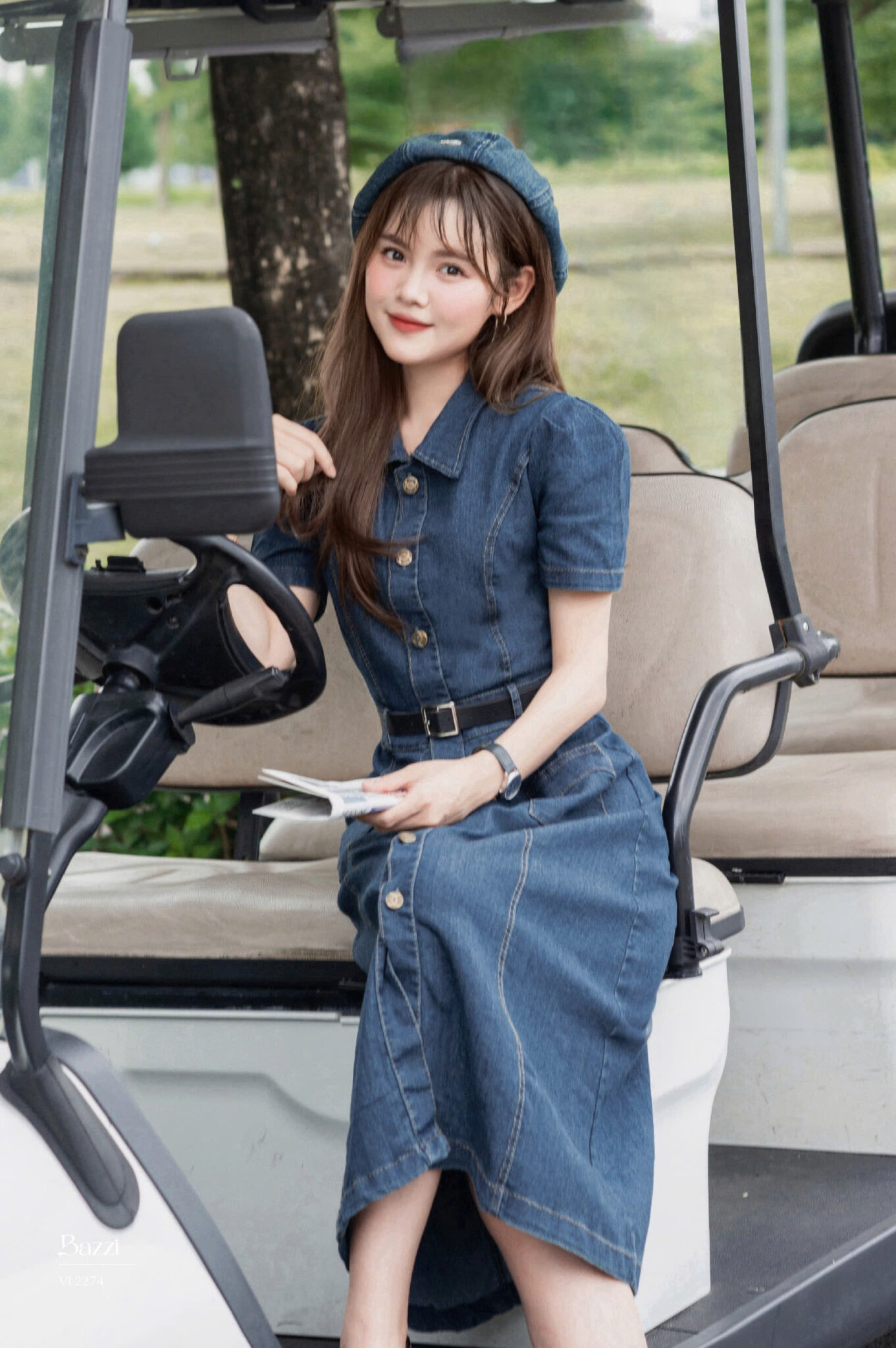 VB2274 - Váy bò dài dáng A trơn( kèm đai)